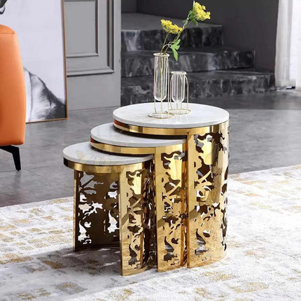 Marble Top End Table Home Furniture Indoor 3 Pieces Coffee Table Sets