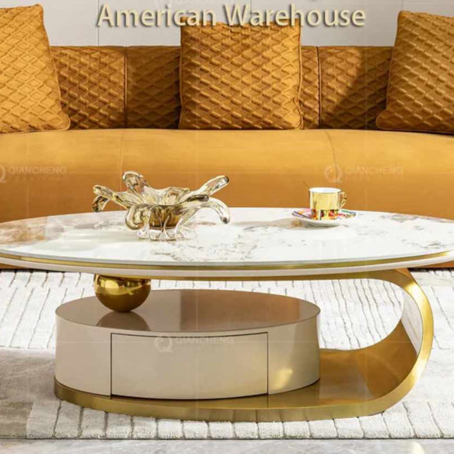 French Contemporary Coffee Table Multifunction Mirror Sitting Room Black Gold Tempering Glass Top Smart Coffee Table
