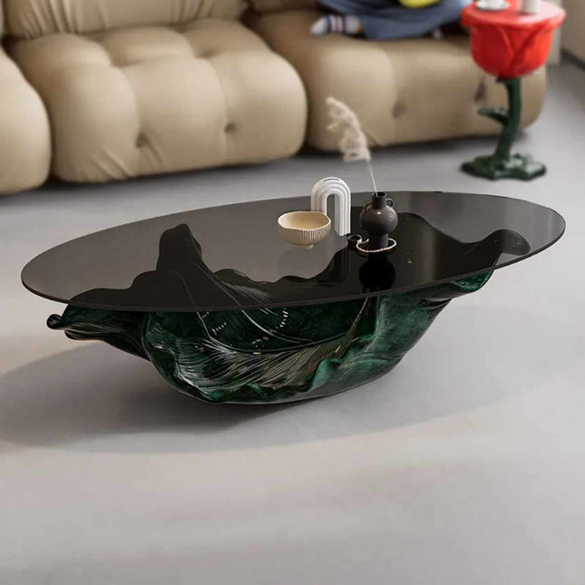 Leaf Designer Art Tempered Glass Coffee Table Elegant Oval Personality Modern Style Light Luxury High-End Feel One Leaf Wealth