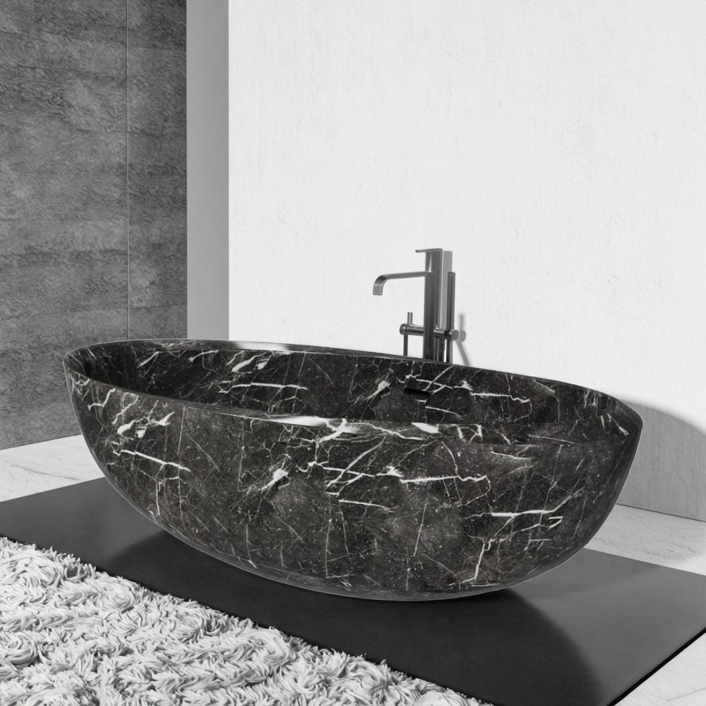 Modern Freestanding Artificial Stone Bathtub – Square or Oval Customizable Spa Tub with Drain | Portable Luxury for Home, Hotel, or Apartment
