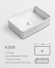 Cargar imagen en el visor de la galería, Rectangular Hand Wash Basin Table Top Mounted Bathroom Vanity Sink Modern Art Wash Basin Countertop Wash Sink for Home Hotel Apartment Villa

