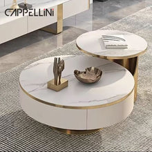 Lade das Bild in den Galerie-Viewer, Coffee Table Marble and Stainless steel with Drawer Center Table Italian Design White and Gold
