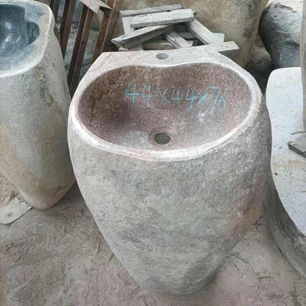Artistic Stone Pedestal Sink with Wavy Pattern – Elegant Freestanding Bathroom Basin