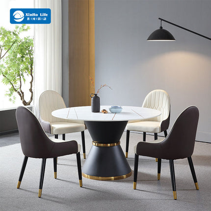 Modern Design Carbon Steel Natural Marble Round Dining Table Set 6-10 Seater 1.35m & 1.5m Sizes For Kitchen Dinner