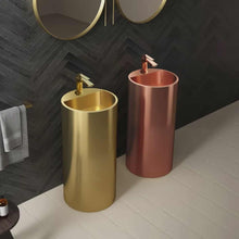 Load image into Gallery viewer, Round Luxury Golden Pedestal Basin – Modern Freestanding Bathroom Sink, Elegant Gold Wash Basin for Home &amp; Hotel Vanity
