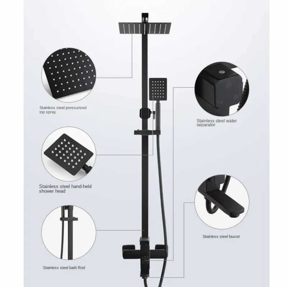 Black Slim Shower 304 Stainless Steel Italian Modern Style Edition