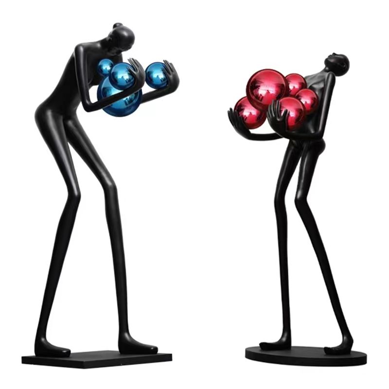 Large Resin Figure Holding Ball Sculpture Elegant Design for Hotel Exhibition Halls or Decorative Floor Lamp