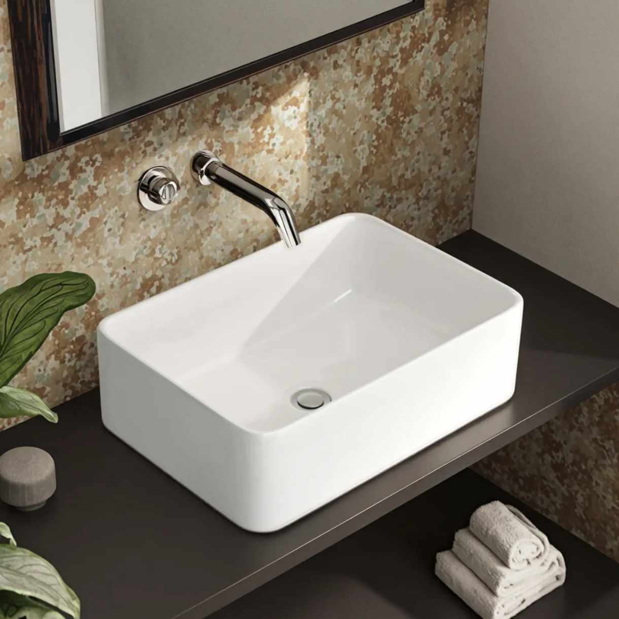 Modern Porcelain Rectangular Mount Washbasin Countertop White Bathroom Vanity Sink Luxury Vessel Wash Basin for Home Hotel Apartment Villa