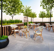 Load image into Gallery viewer, Modern Gold Dining Bistro Set for Outdoor Bamboo Patio Chair With Metal Horeca Balcony for Restaurants Coffee Shops and Halls
