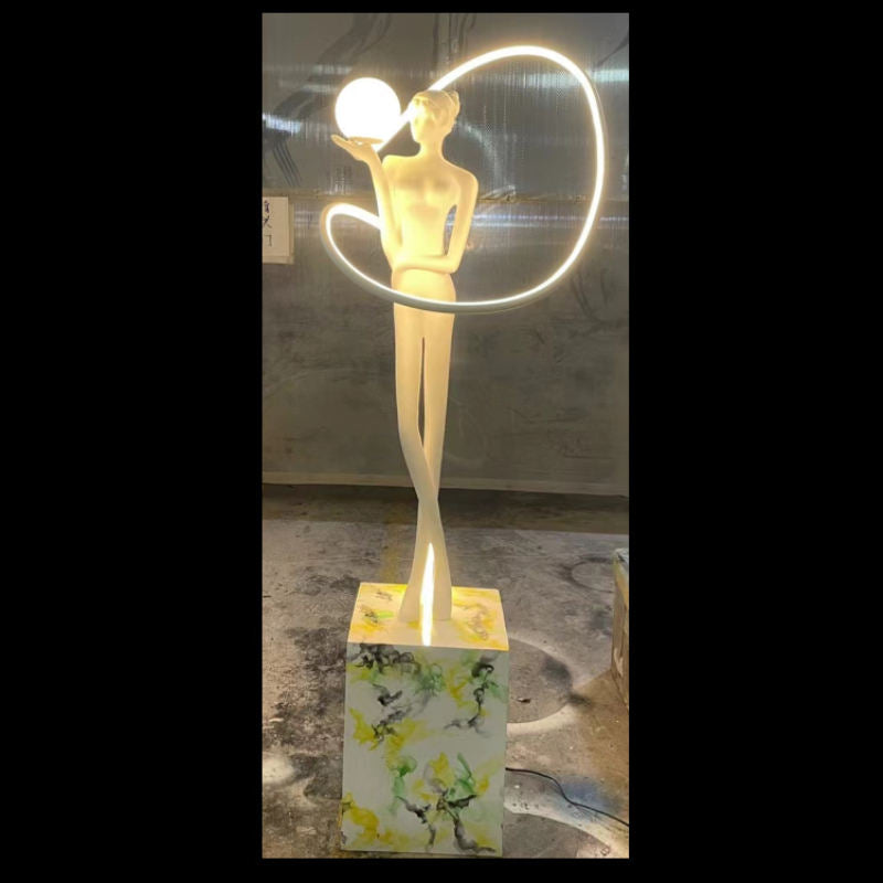 Humanoid Sculpture Floor Lamp Creative Kungfu Statue Light Astronaut Landing Decorative Standing Lamp for Living Room