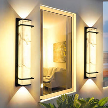 Cargar imagen en el visor de la galería, Modern Luxury Outdoor Wall Lamp with Real Spanish Marble –  LED Wall for Patio, Garden, Balcony, Villa, and Exterior Facade Lighting
