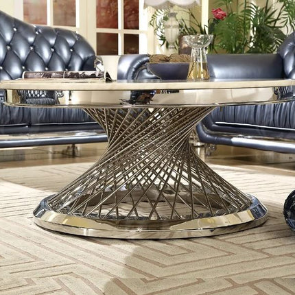Metal Round Coffee Table Gold Stainless Steel Furniture Indoor Sitting Room Glass and Marble Top Table