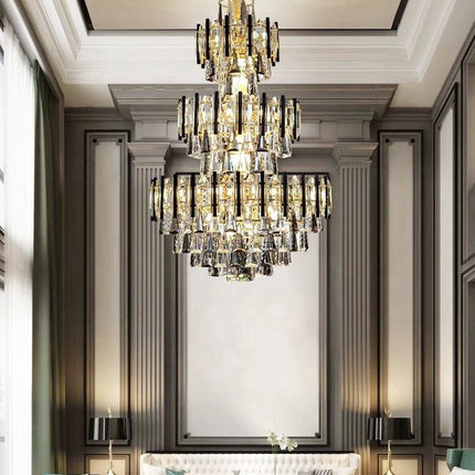 Lustre moderne de luxe en cristal K9 – Luminaire décoratif LED doré exquis pour halls d'entrée, halls d'hôtels et villas