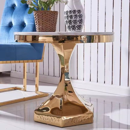 Moderner, schlichter kleiner Couchtisch aus Metall mit Marmor- und gehärteter Glasplatte, geeignet für Sofaecke und Beistelltisch