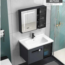 Load image into Gallery viewer, Modern Design Bathroom Cabinet with Mirror and Smart Touch Screen | White Vanity Cabinet with Ceramic Basin | Luxury Wall-Mounted Bathroom Furniture
