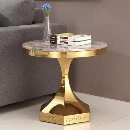 Moderner, schlichter kleiner Couchtisch aus Metall mit Marmor- und gehärteter Glasplatte, geeignet für Sofaecke und Beistelltisch