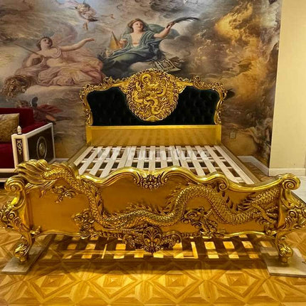 Schlafzimmer „Königlicher Drache“ – Luxuriöse Schlafzimmermöbel in Antikgold, neues Design für elegante Wohnräume