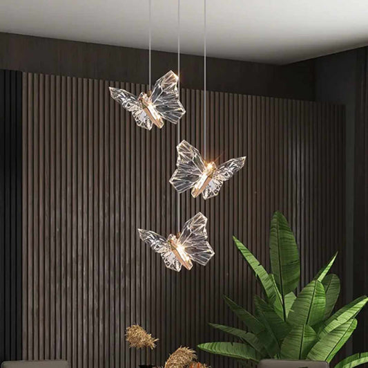 Modern Light Luxury Butterfly Crystal Pendant Lamp – LED Chandelier for Bedroom, Living Room, and Corridor Decoration