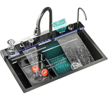Загрузить изображение в средство просмотра галереи, Large Single Slot Rain Black Vegetable Washing Basin 304 201Stainless Steel Kitchen Sink Thickened Kitchen Sink
