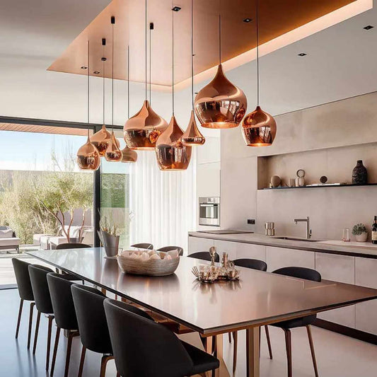 Glass Rose Gold Pendant Light Decorative Ceiling Hanging Light Rose Gold Iron Metal Modern Pendant Lamp for Dining Table