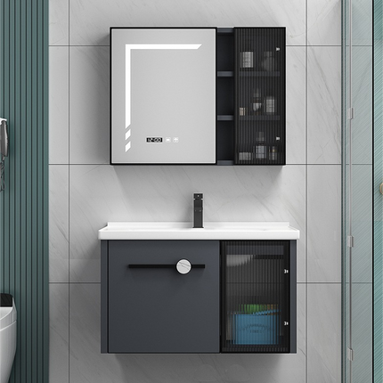 Modern Design Bathroom Cabinet with Mirror and Smart Touch Screen | White Vanity Cabinet with Ceramic Basin | Luxury Wall-Mounted Bathroom Furniture