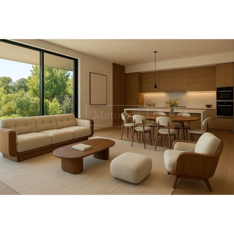 Italian Luxury Solid Wood Lounge Chair with Ottoman – Modern Leisure Sofa Furniture for Living Room & Home Use