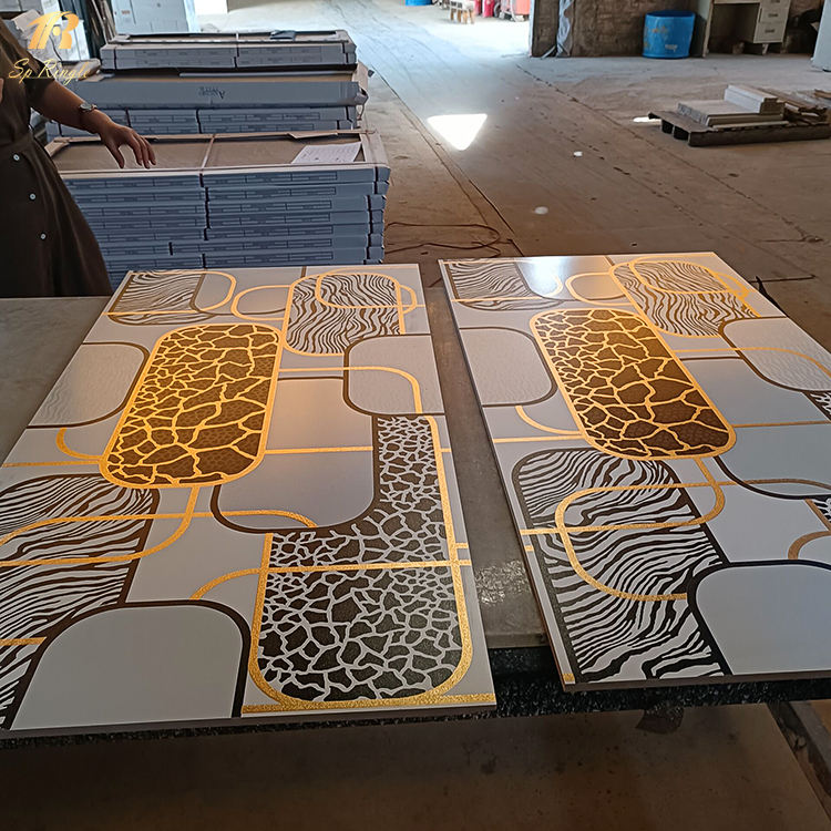 Matte Pattern Luxury White and Golden Porcelain Tiles for Home Interiors – Modern Decorative Wall and Floor Tiles for Living Room, Bedroom, and Contemporary Décor