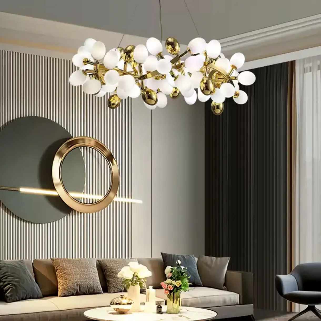Modern White Globe Glass Chandelier – Luxury Pendant Lamp for Living Room & Bedroom