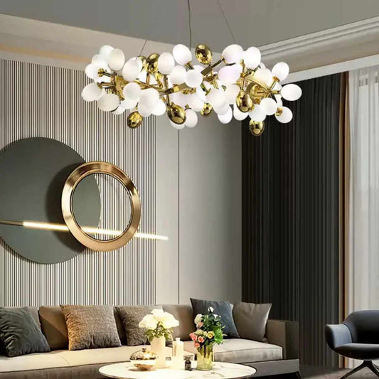 Modern White Globe Glass Chandelier – Luxury Pendant Lamp for Living Room & Bedroom