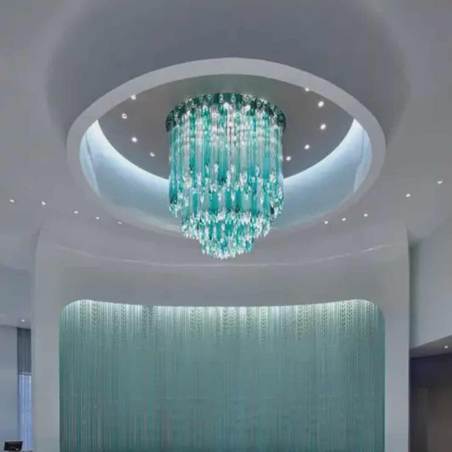 Vintage Long Glass Chandelier – Custom LED Pendant Light for Hotel Lobbies, Wedding Halls & Villa Staircase Decoration