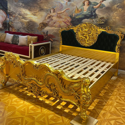 Schlafzimmer „Königlicher Drache“ – Luxuriöse Schlafzimmermöbel in Antikgold, neues Design für elegante Wohnräume
