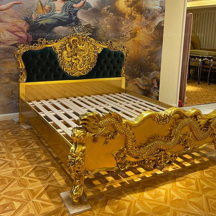 Schlafzimmer „Königlicher Drache“ – Luxuriöse Schlafzimmermöbel in Antikgold, neues Design für elegante Wohnräume