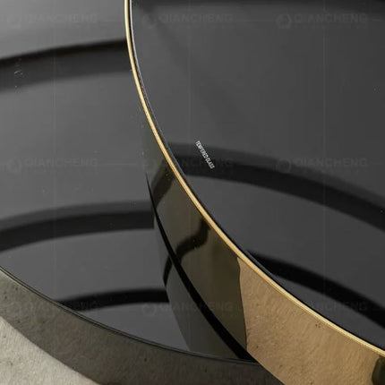 Französischer Couchtisch im modernen Stil mit Multifunktionsspiegel, Wohnzimmer, Tischplatte aus gehärtetem Glas in Schwarz und Gold, eleganter Couchtisch
