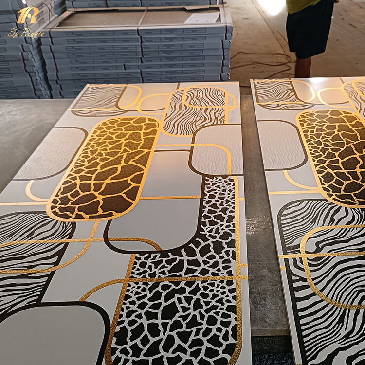 Matte Pattern Luxury White and Golden Porcelain Tiles for Home Interiors – Modern Decorative Wall and Floor Tiles for Living Room, Bedroom, and Contemporary Décor