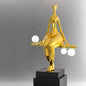 Gold Humanoid Statue Floor Lamp with LED Light Acrobatic Ball Lifting Decorative Artwork for Living Room or Office