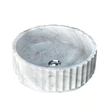 Natural Carrara White Marble Round Bowl Sink – Fluted Countertop Bathroom Basin
