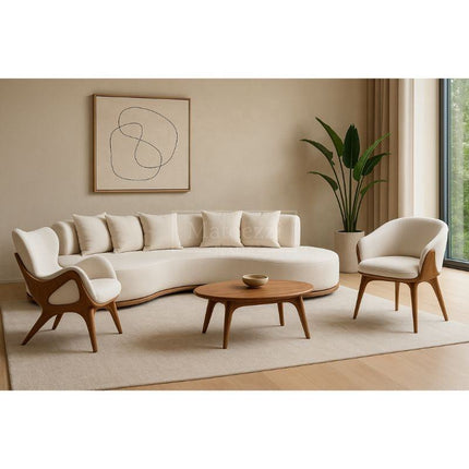 Italian Luxury Solid Wood Lounge Chair with Ottoman – Modern Leisure Sofa Furniture for Living Room & Home Use