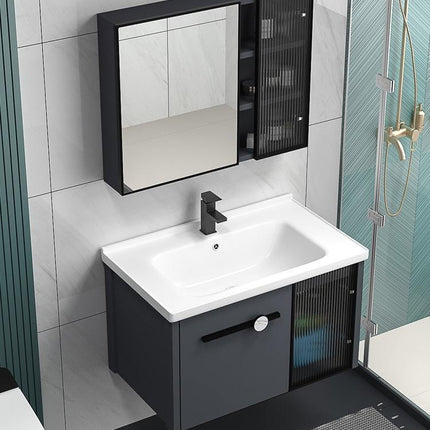 Modern Design Bathroom Cabinet with Mirror and Smart Touch Screen | White Vanity Cabinet with Ceramic Basin | Luxury Wall-Mounted Bathroom Furniture