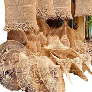 Minimalist Wabi Sabi Rattan Ceiling Lamp – Japanese & Southeast Asian Style Pendant Light for Home, Hotel & Homestay