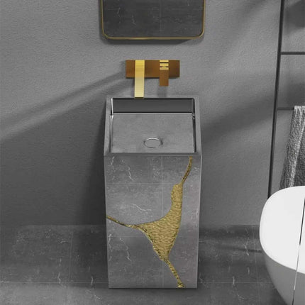 Luxuriöses Designer-Waschbecken in Grau und Gold – Einzigartige, formschöne Edelstahl-Handwaschschale für moderne Badezimmer