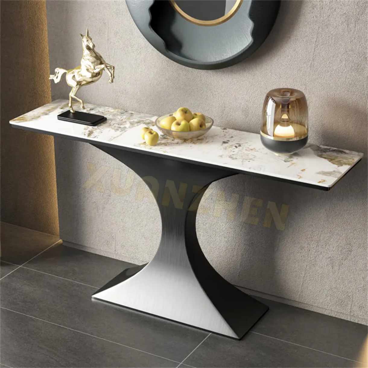 Living Room Furniture New Design Stainless Steel Modern Console Table Sintered Stone Top Console Table Console Tables