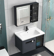 Load image into Gallery viewer, Modern Design Bathroom Cabinet with Mirror and Smart Touch Screen | White Vanity Cabinet with Ceramic Basin | Luxury Wall-Mounted Bathroom Furniture
