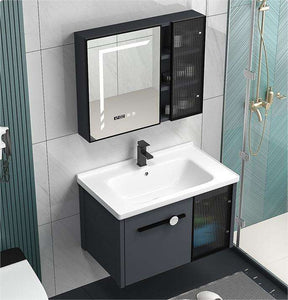 Modern Design Bathroom Cabinet with Mirror and Smart Touch Screen | White Vanity Cabinet with Ceramic Basin | Luxury Wall-Mounted Bathroom Furniture