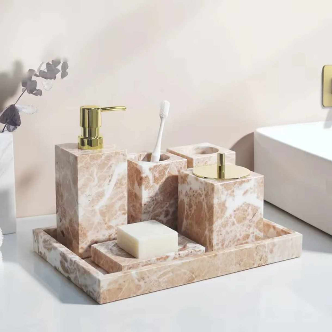 Natural Marble Set for Soap Dispenser Dish Toothbrush Holder Tissue Box Tray Bathroom Accessories