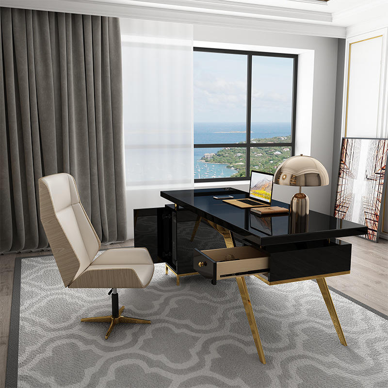 Office Desk Top Gold Metal Base Executive Office Furniture Chair Home Office Table