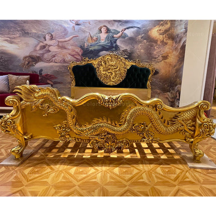 Schlafzimmer „Königlicher Drache“ – Luxuriöse Schlafzimmermöbel in Antikgold, neues Design für elegante Wohnräume