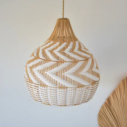 Rattan Ceiling Pendant Light with White Lining – Handmade Hanging Lamp for Living Room, Bedroom & Home Interiors
