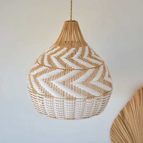 Rattan Ceiling Pendant Light with White Lining – Handmade Hanging Lamp for Living Room, Bedroom & Home Interiors