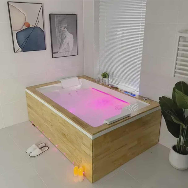 Luxury 2-Person Jacuzzi Bathtub – Indoor Whirlpool Spa Tub with Air Jets, Massage System & Dual Headrest Pillows