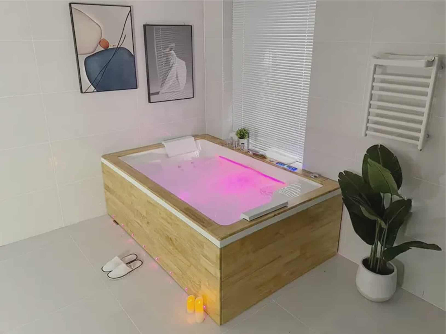 Luxury 2-Person Jacuzzi Bathtub – Indoor Whirlpool Spa Tub with Air Jets, Massage System & Dual Headrest Pillows